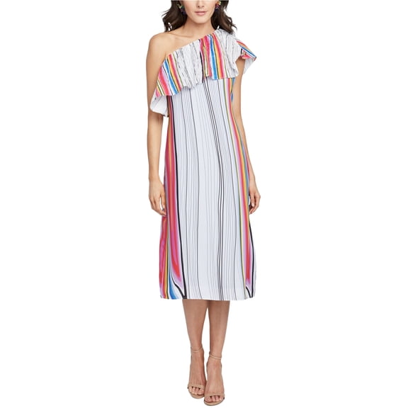 Rachel Roy Womens Rainbow Striped One Shoulder Dress, Multicoloured, X-Small