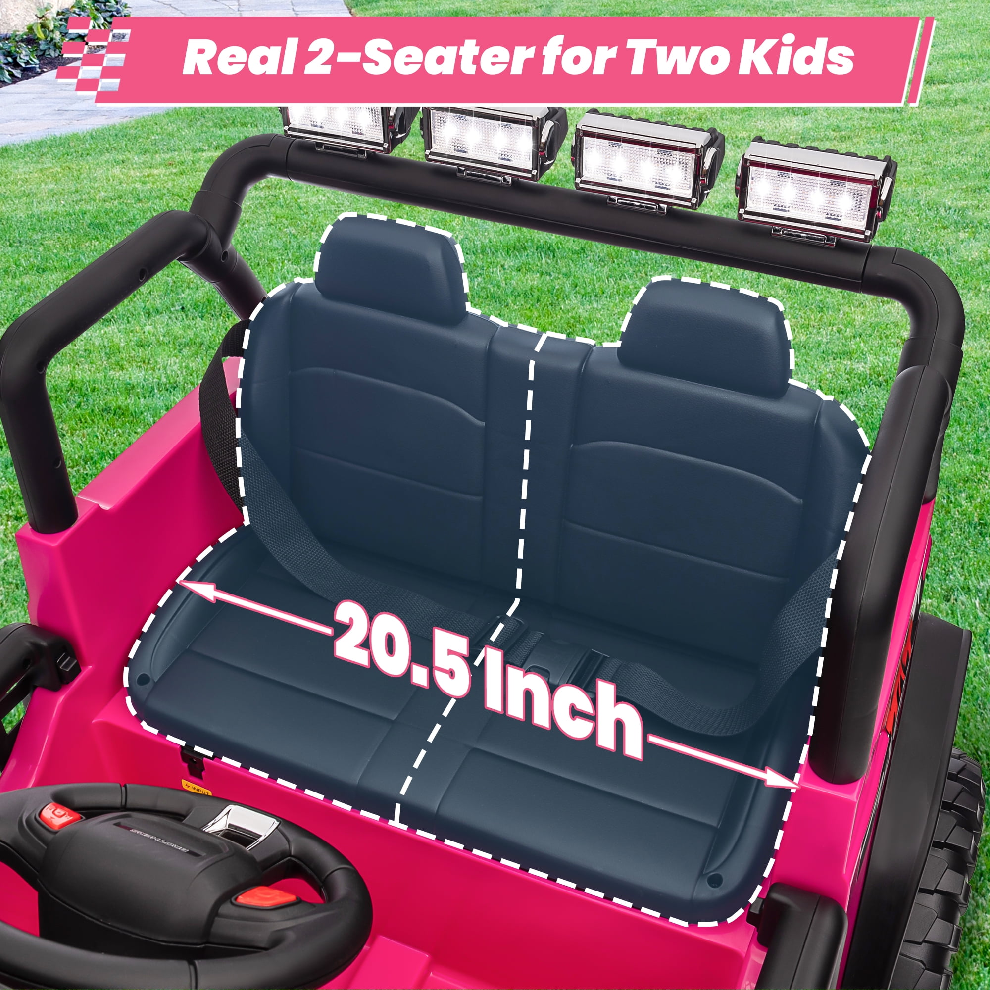 Joyracer 24V 2 Seater Kids Ride on Truck with Remote Control, 4×200W Motor, Electric Battery Powered Toys Car w/ 4 Wheels Spring Suspension, 3 Speeds, LED Lights, Bluetooth Music, Rose Pink