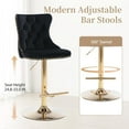 thumbnail image 3 of Black Bar Stools Set of 2, Adjustable Upholstered Counter Height Barstools with Back and Gold Footrest, Modern Velvet Swivel Barstools for Kitchen Counter, Black, 3 of 7