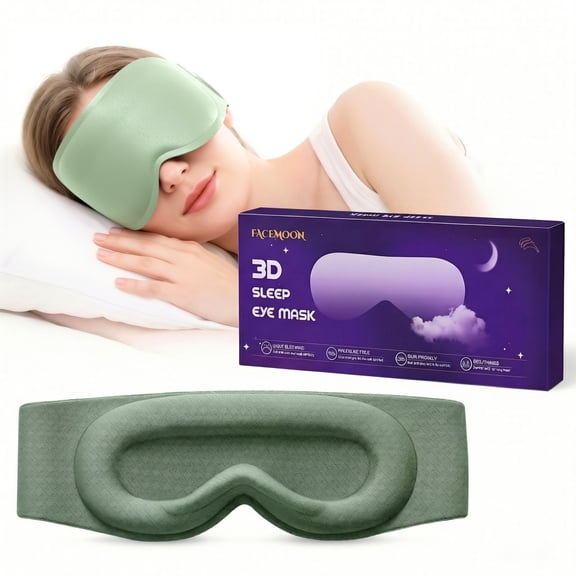 FACEMOON 3D Contoured Blackout Sleep Mask Weighted for Men and Women Tranquil Outdoor Sleep Experience Soft Memory Foam Zero Eye Pressure Relaxation Green