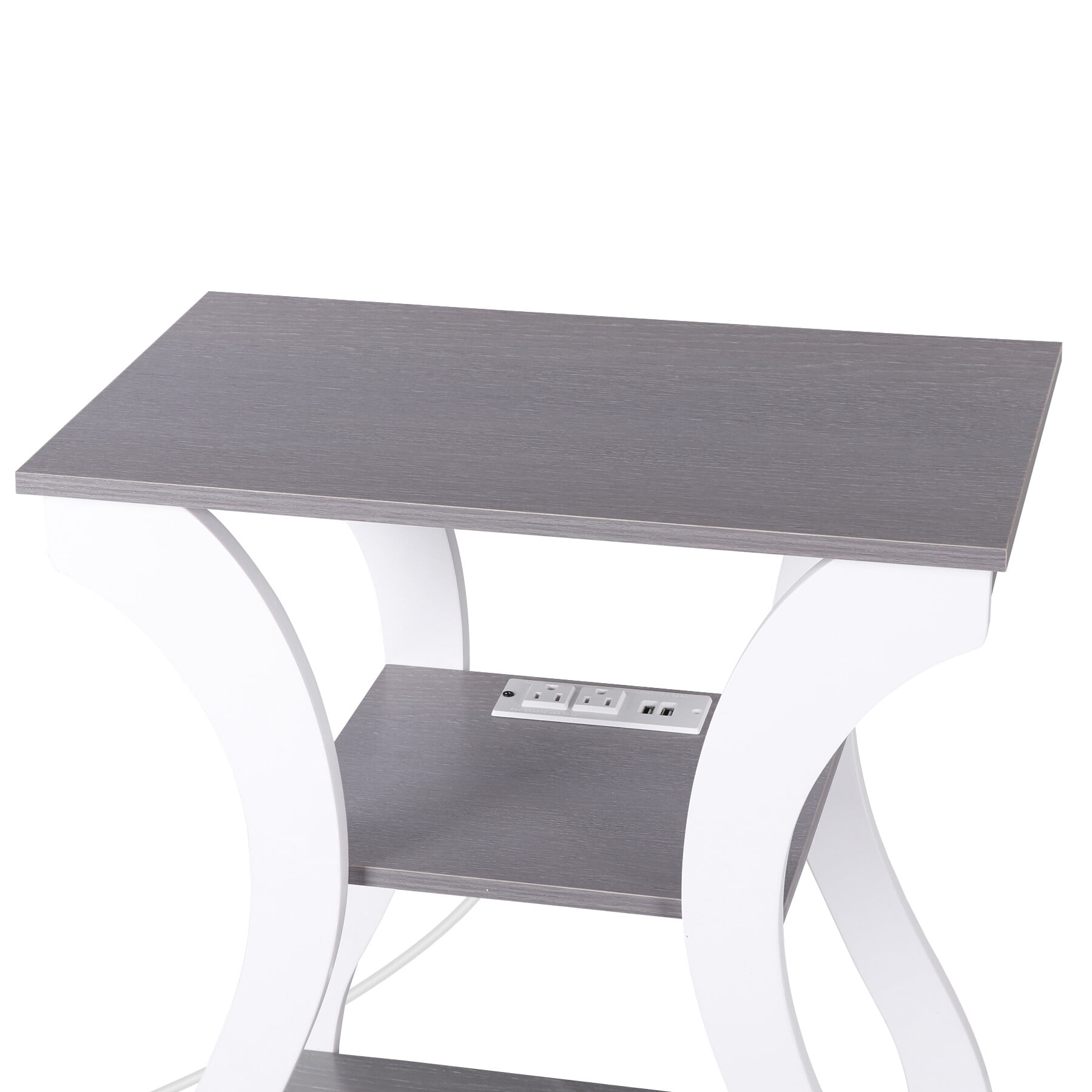 ZENSTYLE Side Table 3 Tier End Table with Charging Station Nightstand with USB Storage Shelf Gray