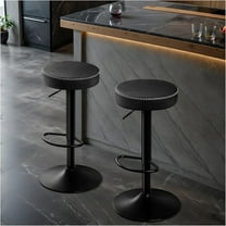 Swivel Bar Stools Set of 2 Black Microfiber Leather Counter Height Bar Stools with Round Seat Adjustable Backless Barstools Modern Tall Bar Chairs for Kitchen Island (24-33 Inch,330lbs)