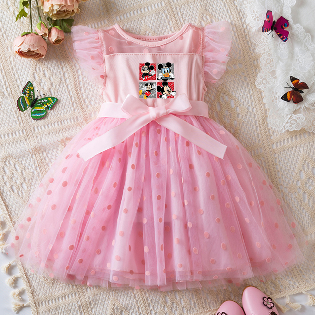 Robe Bébé Fille 2-6 Ans Mickey Minnie Mouse Princesse Jupe en Tulle Été Sans Manches Robe de Fête de Mariage pour Filles Été