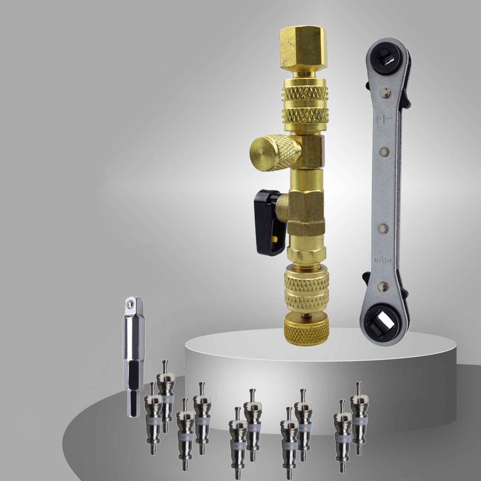Valves Cores Remover Tool with Hex Bit Adapter Valves Cores HVAC Service Wrench Set for Equipment Repair