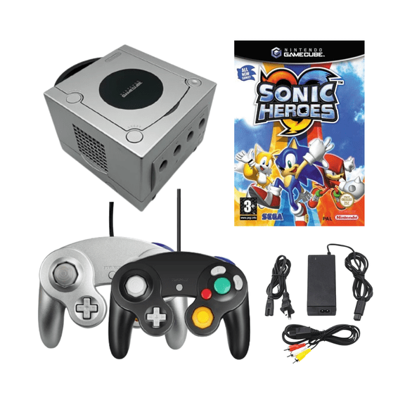 Nintendo GameCube Video Game Console Bundle, Platinum with 2 Retrofam Controllers (Silver & Black) and Sonic Heroes Game (Refurbished)