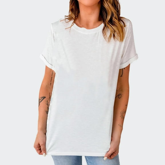 Posijego Women's Plain Short Sleeve Shirts Summer Crew Neck Basic Tees Casual Loose T-Shirt for Women