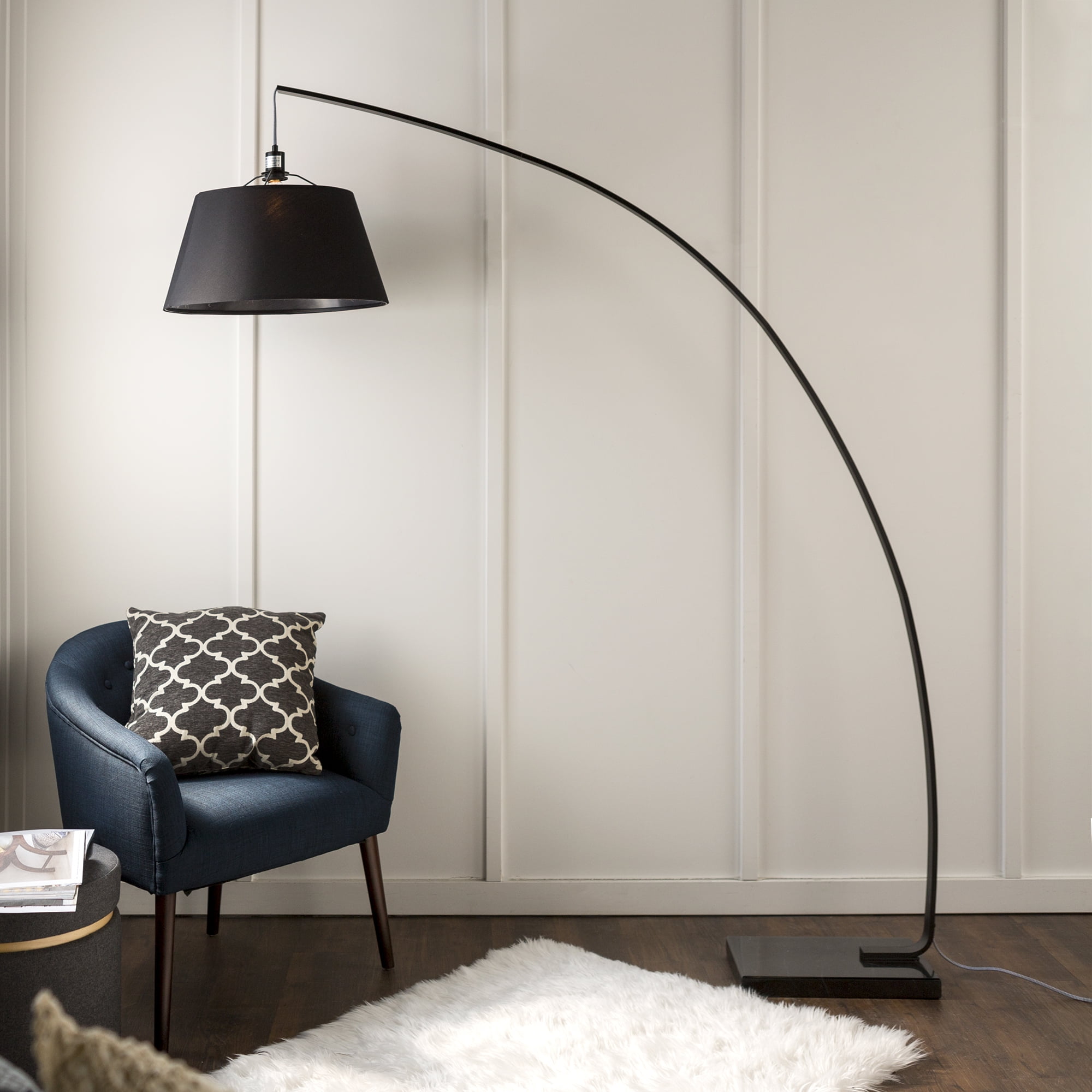 Walker Edison Mid Century Modern Flex Arch Floor Light Lamp Black