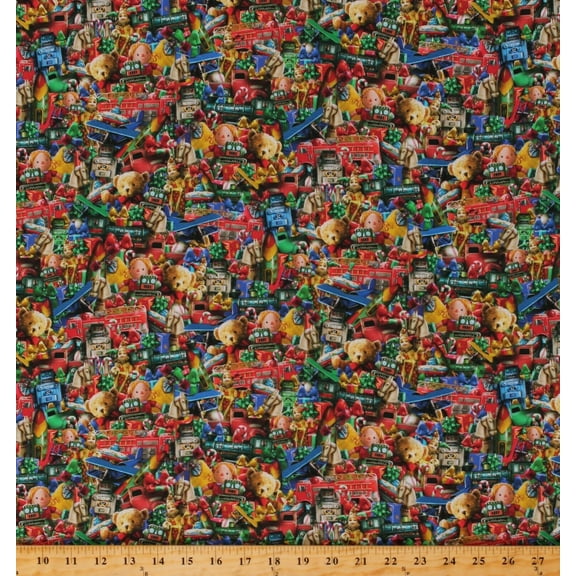 Cotton Christmas Toys Presents Gifts Kids Jolly Saint Nick Holiday Cotton Fabric Print by the Yard (AZND-18888-223HOLIDAY)