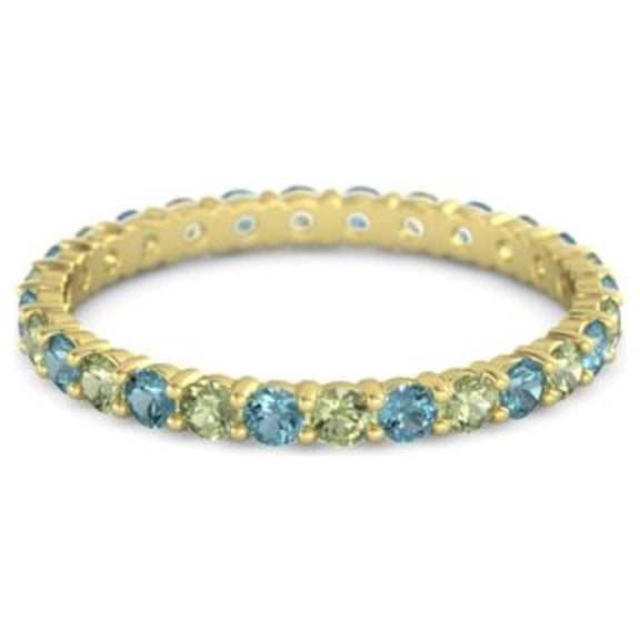 925 Sterling Silver Round 2.5 MM Peridot With London Blue Topaz Women Ring Eternity Band Yellow Plated