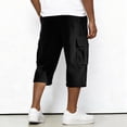 thumbnail image 5 of Dwelliawo Corduroy Mens Capri Pants Cargo Capri 3/4 Pants Multi-Pockets Below Knee Shorts Summer Travel Elastic Waist Long Pants Black XL, 5 of 9