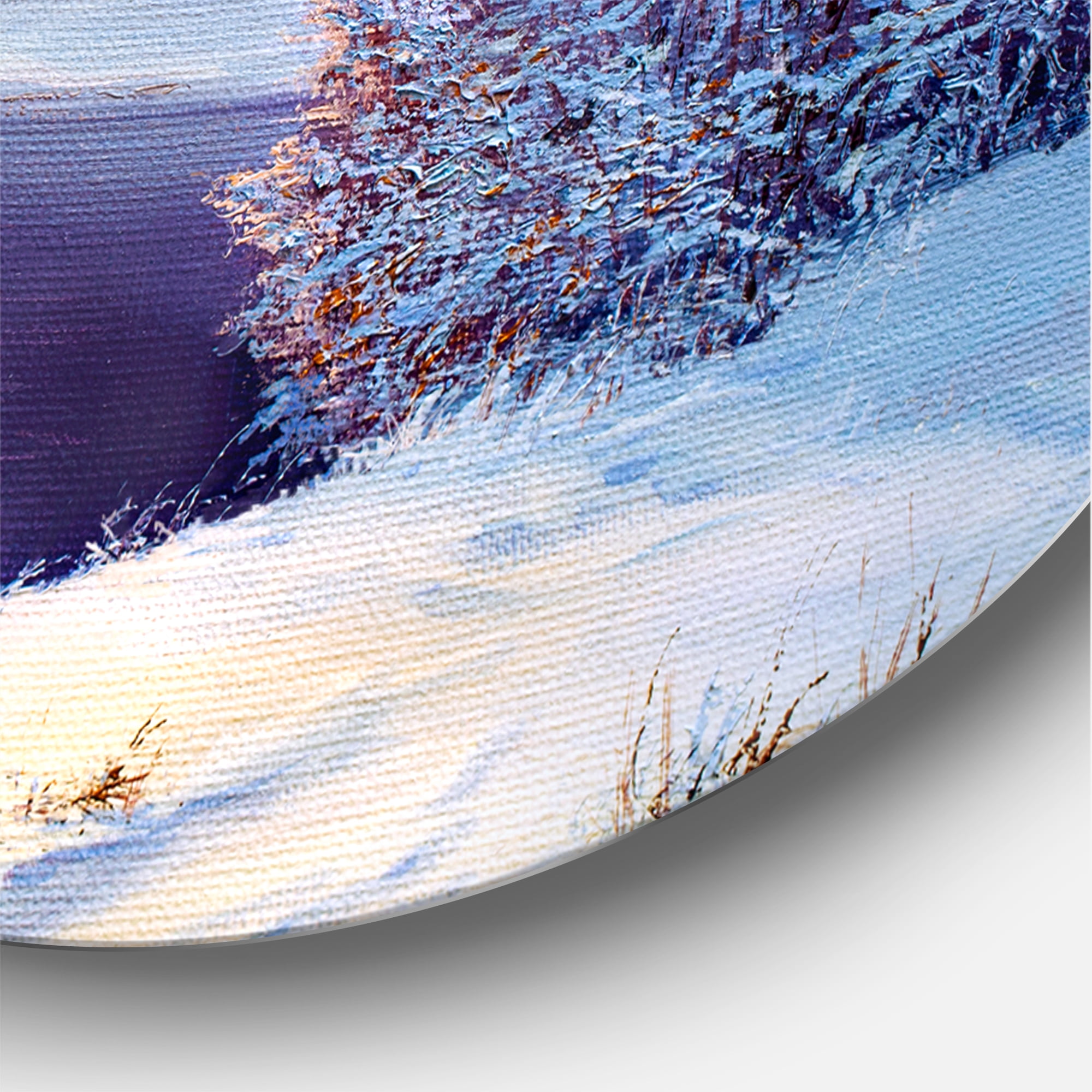 Designart 'Dark Blue Silhouettes of Trees With Winding River' Lake House Circle Metal Wall Art 29x29 - Disc of 29