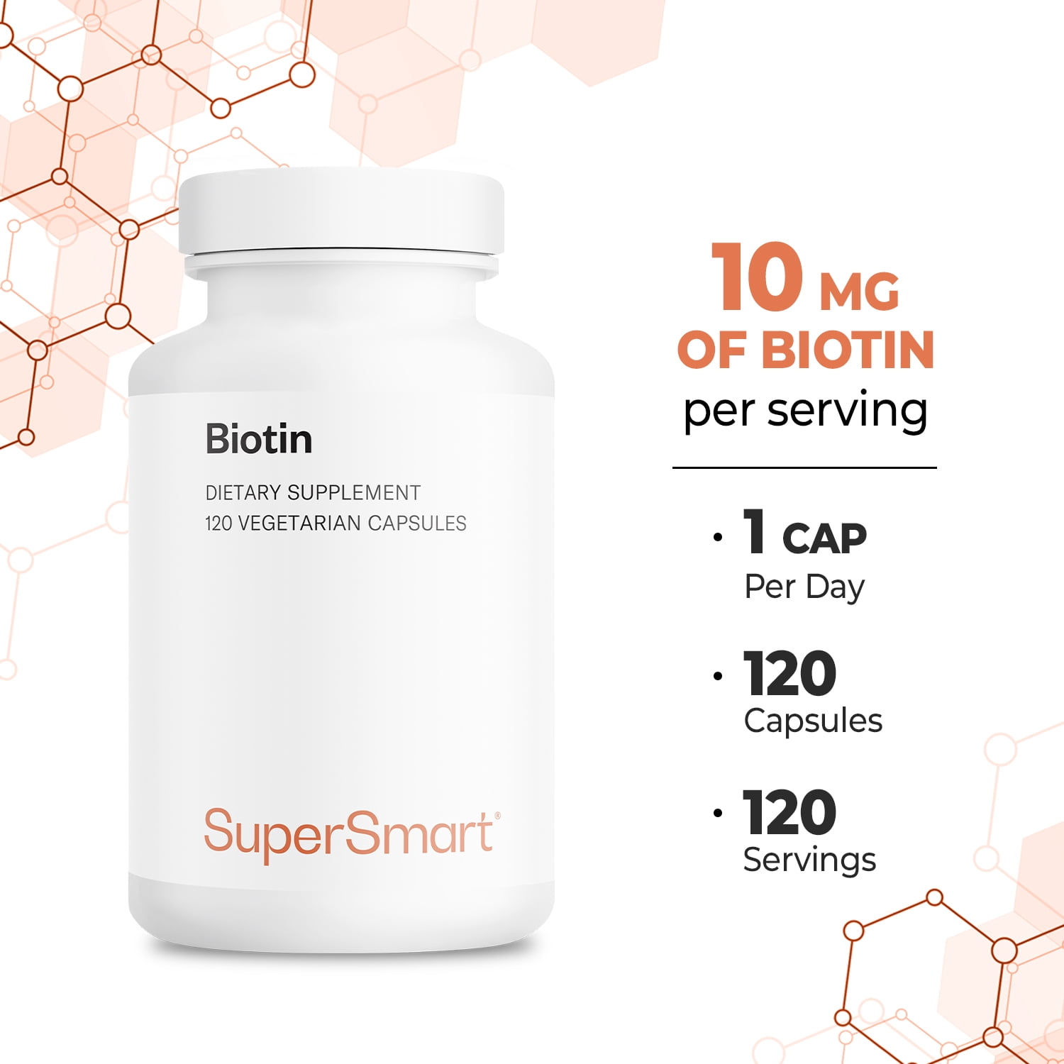 SuperSmart - Biotin 10000 mcg per Day - B Complex Supplement | Non-GMO & Gluten Free - 120 Vegetarian Capsules