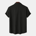 thumbnail image 4 of Button Down Short Sleeve Shirts for Men Summer Casual Solid Cotton Linen Lapel Neck Beach Shirts Black XL, 4 of 5