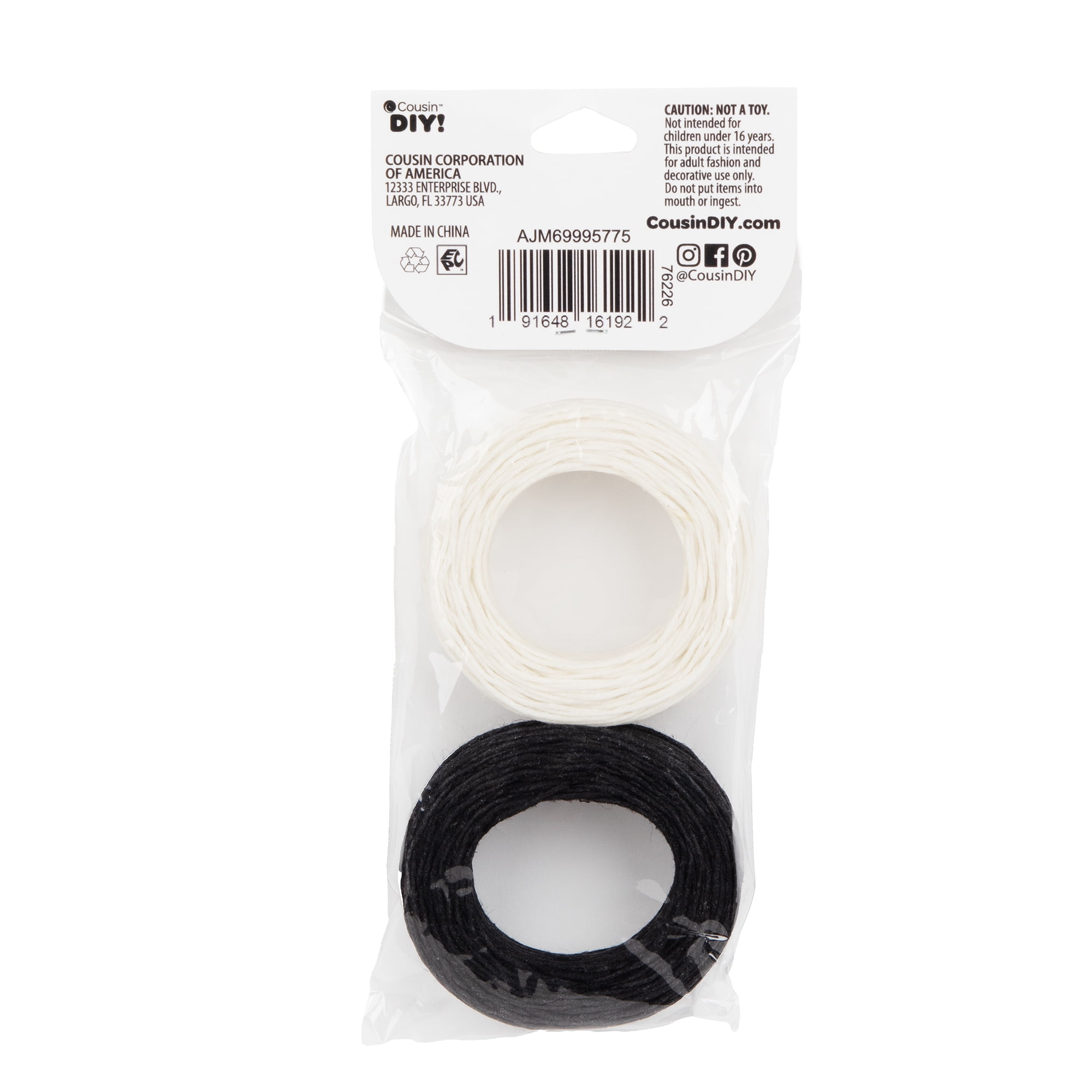 Cousin DIY Waxed Linen Cord, Black/White 2-Roll Pack, 150 ft Total, Jewelry Making, 69995775