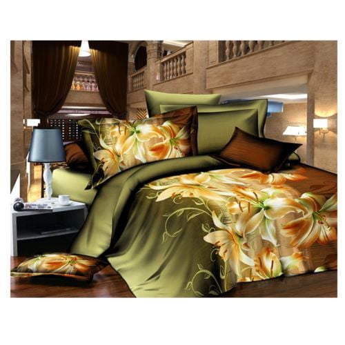 3D Active Printing Bed Quilt Duvet Sheet Cover 4PC Set Upscale Cotton 018
