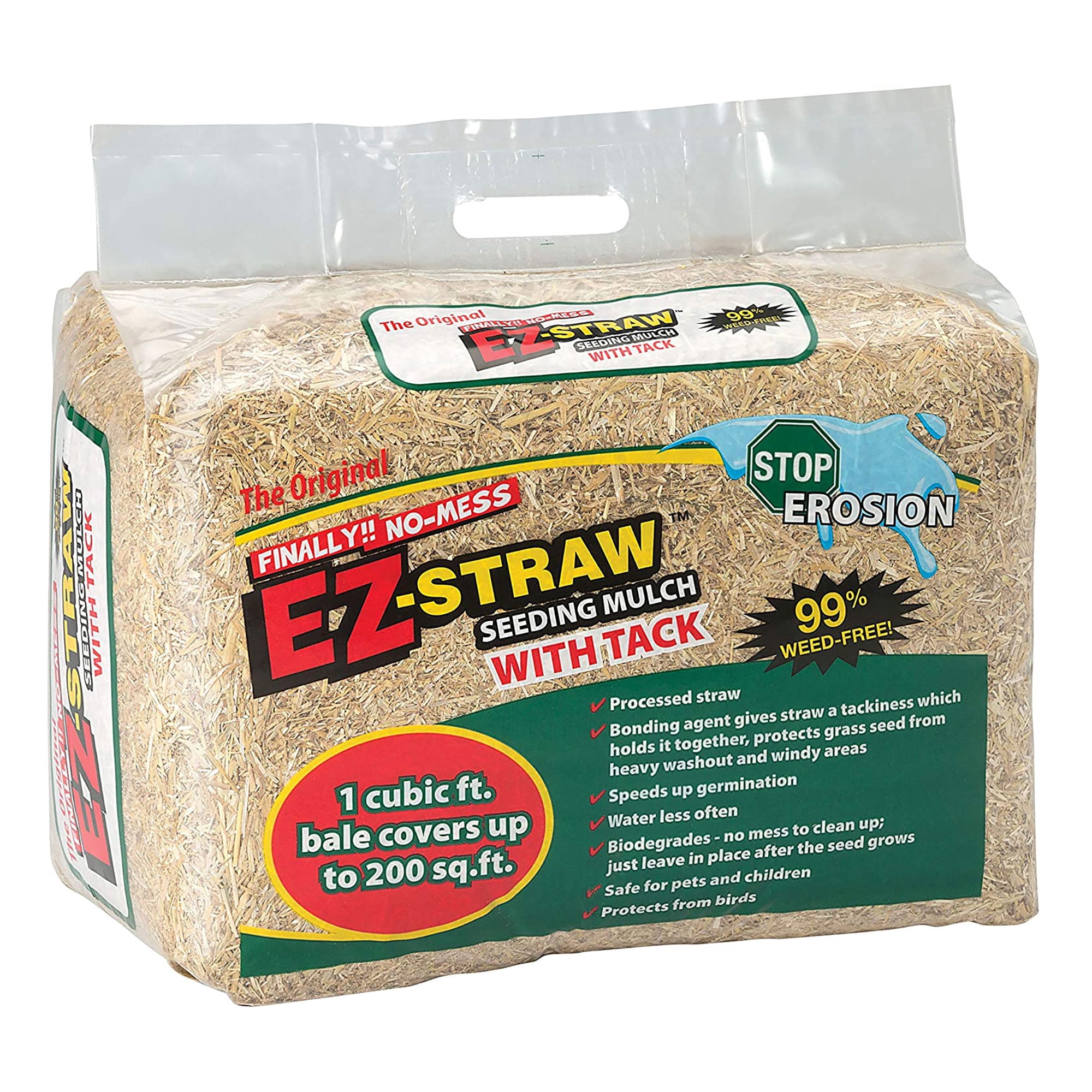 Rhino Seed EZ Straw 1 Cu Ft 200 Sq. Ft. Seeding Mulch Bale w/Tack, (3 Pack)