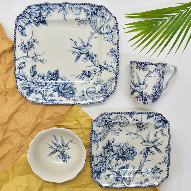 222 Fifth Adelaide Blue Toile 16-Piece Porcelain Dinnerware