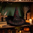 thumbnail image 5 of Fllostpr Halloween Crow Witch Hat, Quilted Embroidered Hat Dcor for Parties Renaissance Fairs Gothic Gatherings Themed Dress-Up, 16.9x11.8", 5 of 6