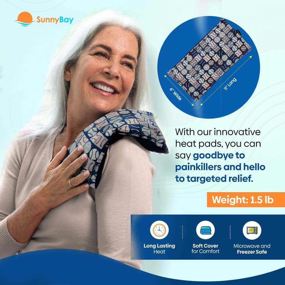 SunnyBay Small Microwave Heating Pad, Microwavable Versatile Cold/Heated Neck and Shoulder Wrap for Back Pain and More, Moist Heat Cotton-Fleece Pad, 6x11 Inches, Blue-Stars, Pack of 2