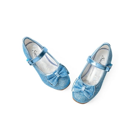 Stelle Now Girls Mary Jane Flat Glitter Shoe Low Heel Princess, Elsa Blue, 7MT