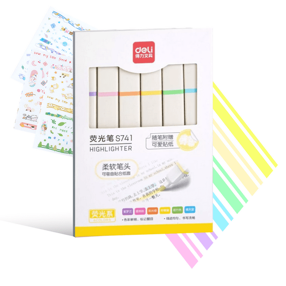 Marcatextos Neón Deli 6 Pzs Resaltadores Stickers