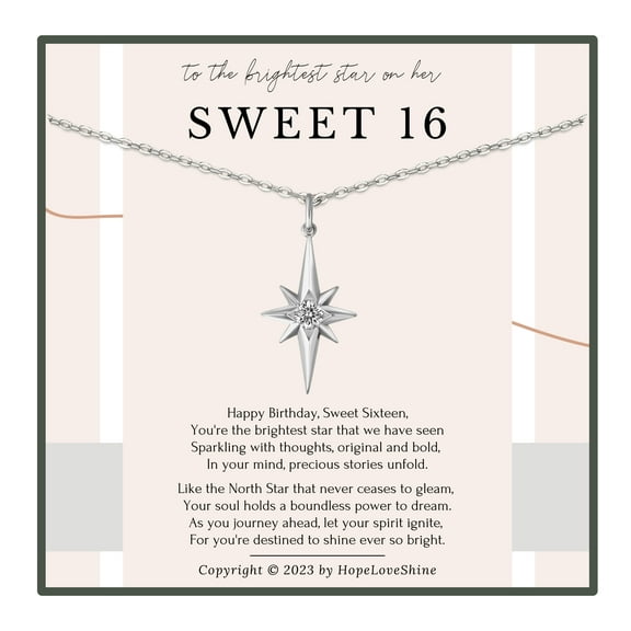 HOPE LOVE SHINE Sweet 16 Necklace – Silver 16th Birthday Gift for Niece, Daughter or Granddaughter