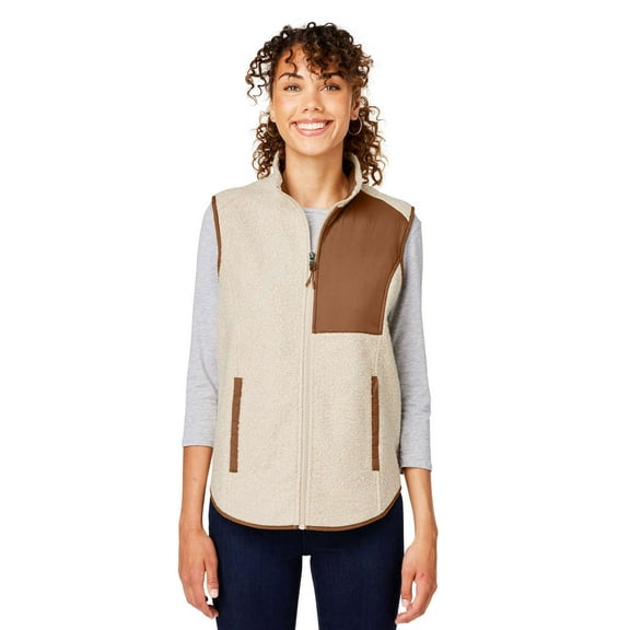 North End NE714W Women's Aura Sweater Fleece Vest-Oatmeal Heather/ Teak-3XL