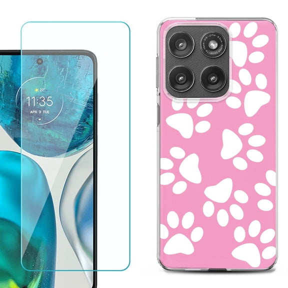 Shockproof Phone Case for Motorola Moto Edge 2026, by OneToughShield - Pet Paw/ Pink