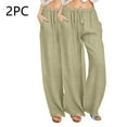 thumbnail image 2 of Rutainlusire Summer Cotton Linen Pants for Women Loose with Drawstring Wide Leg Casual Long Pants with Pockets for Everyday Wear, 2 of 5