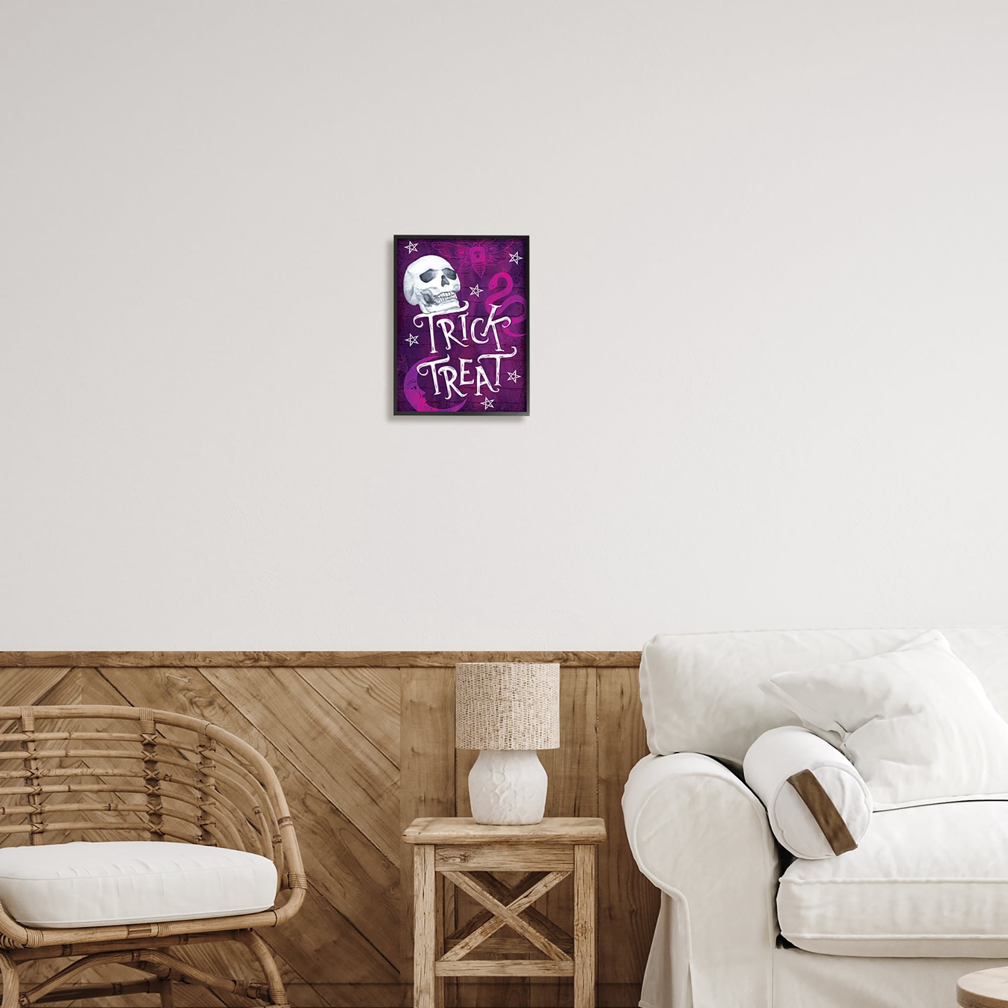 Stupell Industries Trick or Treat Purple Halloween Holiday Painting White Framed Art Print Wall Art