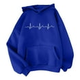 thumbnail image 2 of Baqcunre Womens Hoodies Women's Heartbeat Pattern Printed Hoodie Hoodie Drawstring Loose Comfortable Top Womens Sweatshirts Womens Fall Tops Blue XXL, 2 of 3