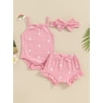 thumbnail image 2 of Biezeib Baby Girls 3Pcs Summer Outfit Sleeveless Bow Romper + Ruffle Shorts + Headband Set Newborn Clothes, 2 of 9
