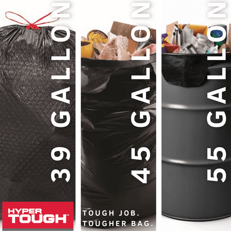 Hyper Tough Contractor Cleanup Bags Trash Bags, 45 Gallon Capacity, 50 Bags,  3 MIL, Flap Tie​ 