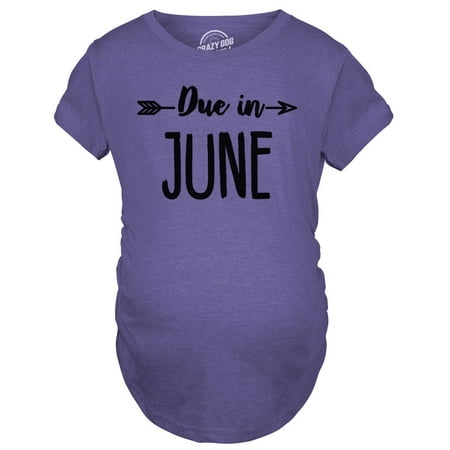 

Maternity Due In June T shirt Baby Shower Announcement Pregnancy Reveal Tee (Heather Purple) - S