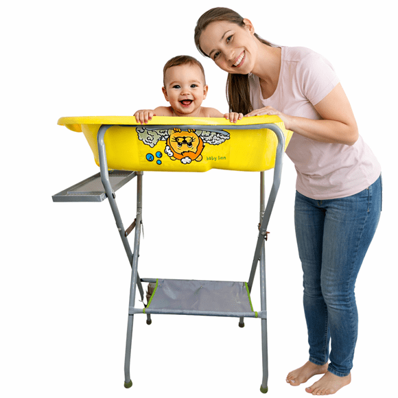 Bañera Tina Para Bebe Con Base Portatil Casa Viaje Plegable Amarillo oscuro Animales