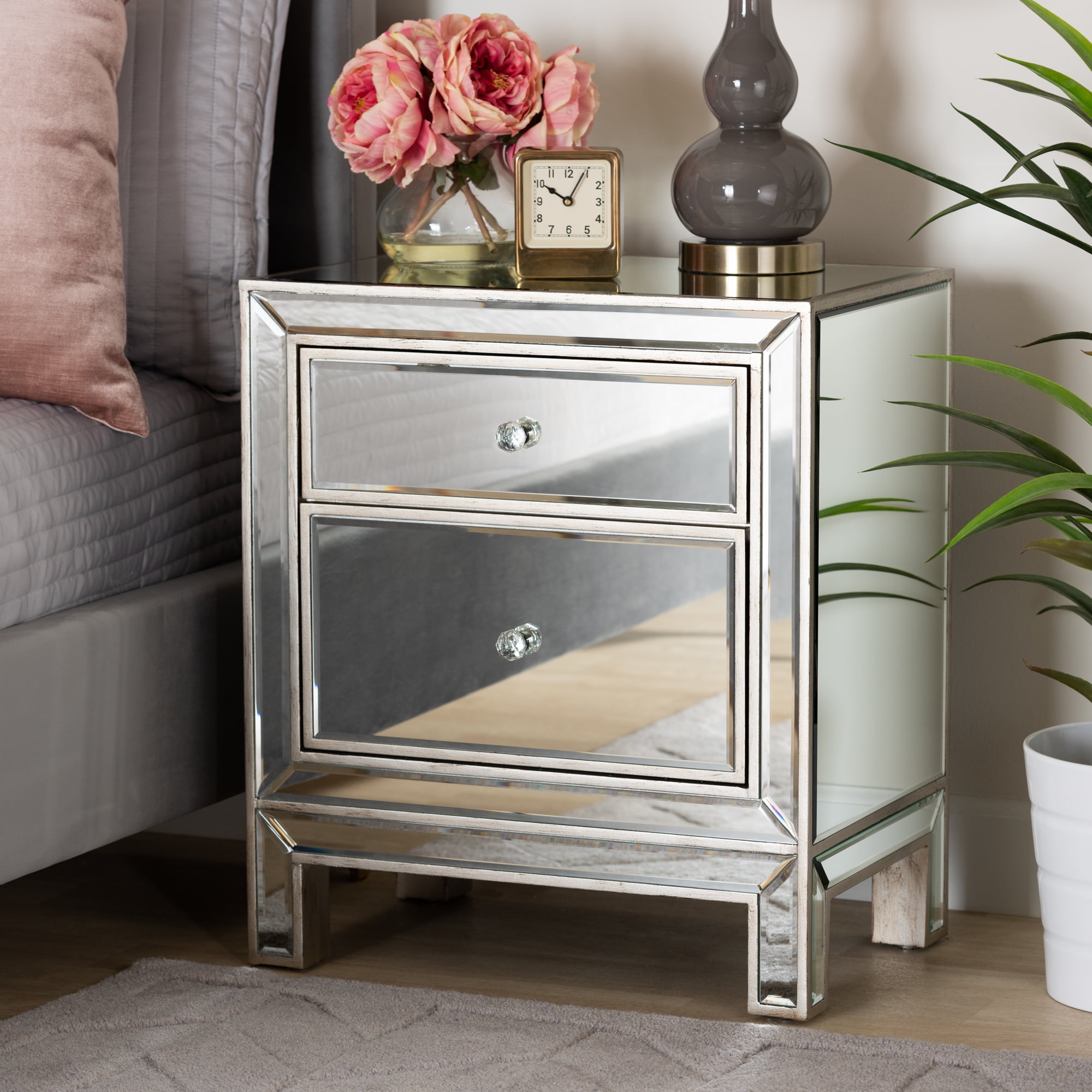 Baxton Studio Fadri Contemporary Glam and Luxe Mirrored 2Drawer