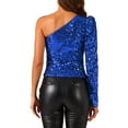 thumbnail image 3 of INSPIRE CHIC Women's Top Sequin One Shoulder Puff Long Sleeve Cocktail Party Shimmer Sparkly Tops M Blue, 3 of 5