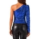 thumbnail image 3 of INSPIRAR CHIC Blusa de Mujer con Lentejuelas de Un Hombro, Manga Abullonada, para Fiesta de Cóctel, Brillante y Destellante, Talla L Azul, 3 of 5