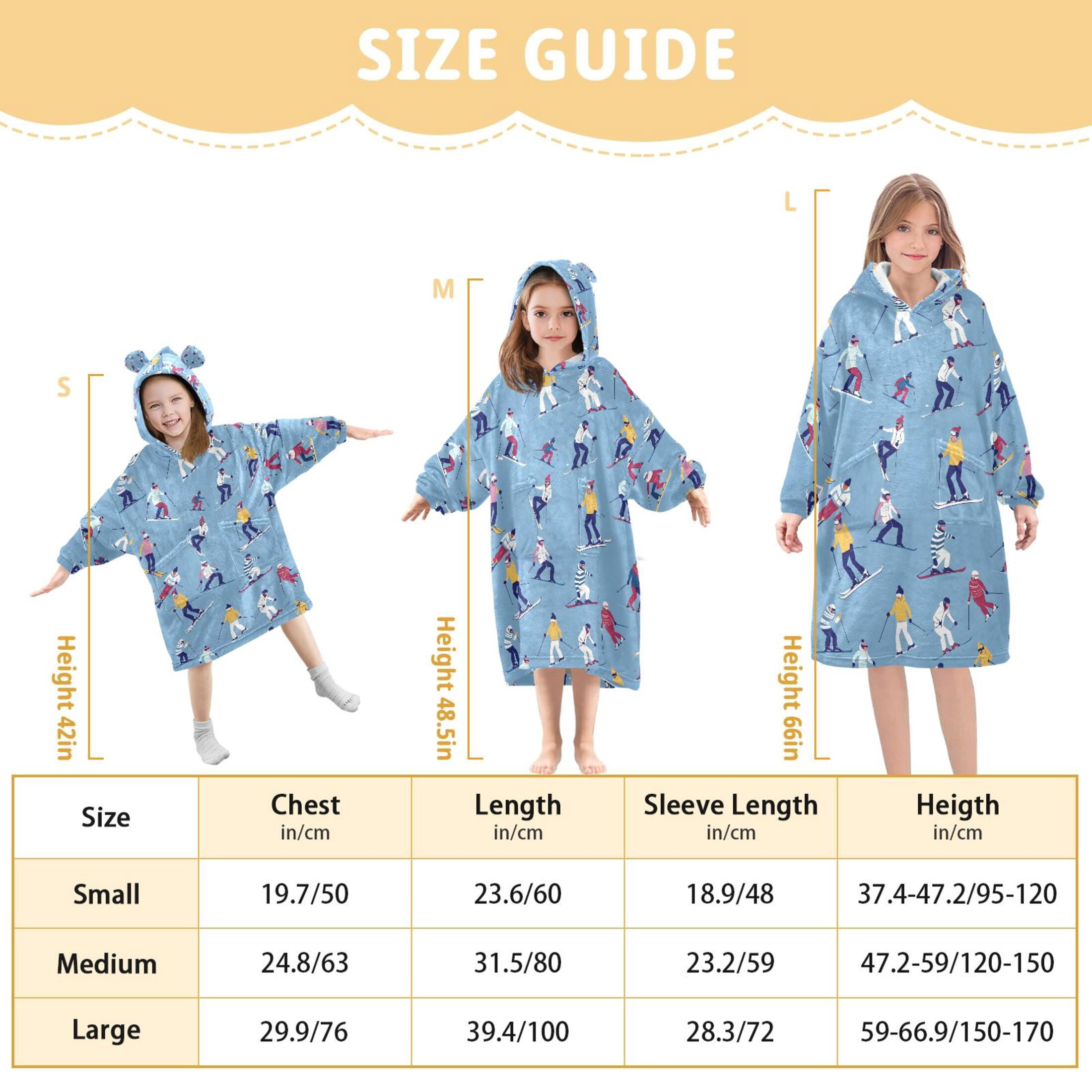 joogoo Wearable Blanket Hoodie for Skier Skating Flannel Sherpa Pocket 3-14 YR S