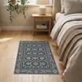 thumbnail image 3 of ODIKA 2'x3' Gray Beige Charcoal Stone Design Washable Throw Rug Intricate Geometric Motif with Floral Accents Non-Slip, Low Profile, Flatwoven, Easy Care for Hallway, Study Room, 3 of 7