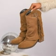 thumbnail image 5 of Viluyesy Womens Flodover Boots, Retro Tassel Pull-On Chunky Heels Trendy Western Mid Calf Boots Brown US7, 5 of 9