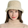 thumbnail image 3 of SikaFu 7colors Winter Lamb Wool Fisherman Hat Women Fashion Bucket Hat Wide Brim Flat Top Cold-proof Windproof Cap Solid Color, 3 of 6