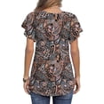 thumbnail image 4 of Chiffon Top, V Neck Chiffon Top Polyester Printed Ruffle Sleeve  For Dating Flower With Black Background L, 4 of 6