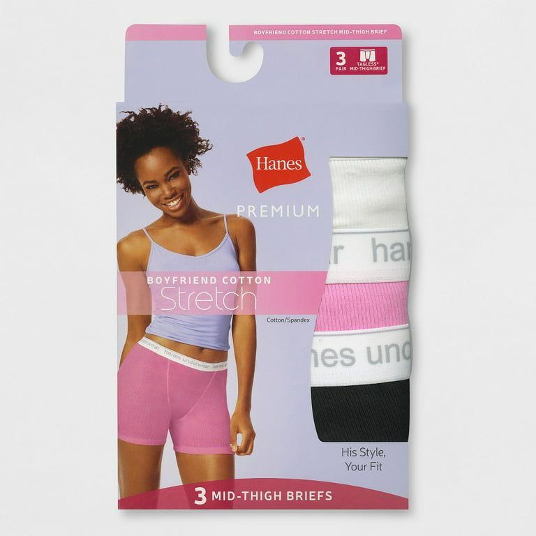 Hanes Originals Women's Mid-Thigh Boxer Brief Underwear, Breathable Cotton  Stretch, 4-Pack