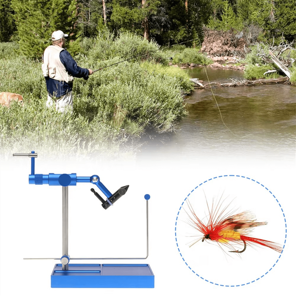 Fly Tying Vise Rotary Artificial Fly Making Bait Tools Lure Maker 360° Jig Hook Trout Fishing Lure Making Tool Blue