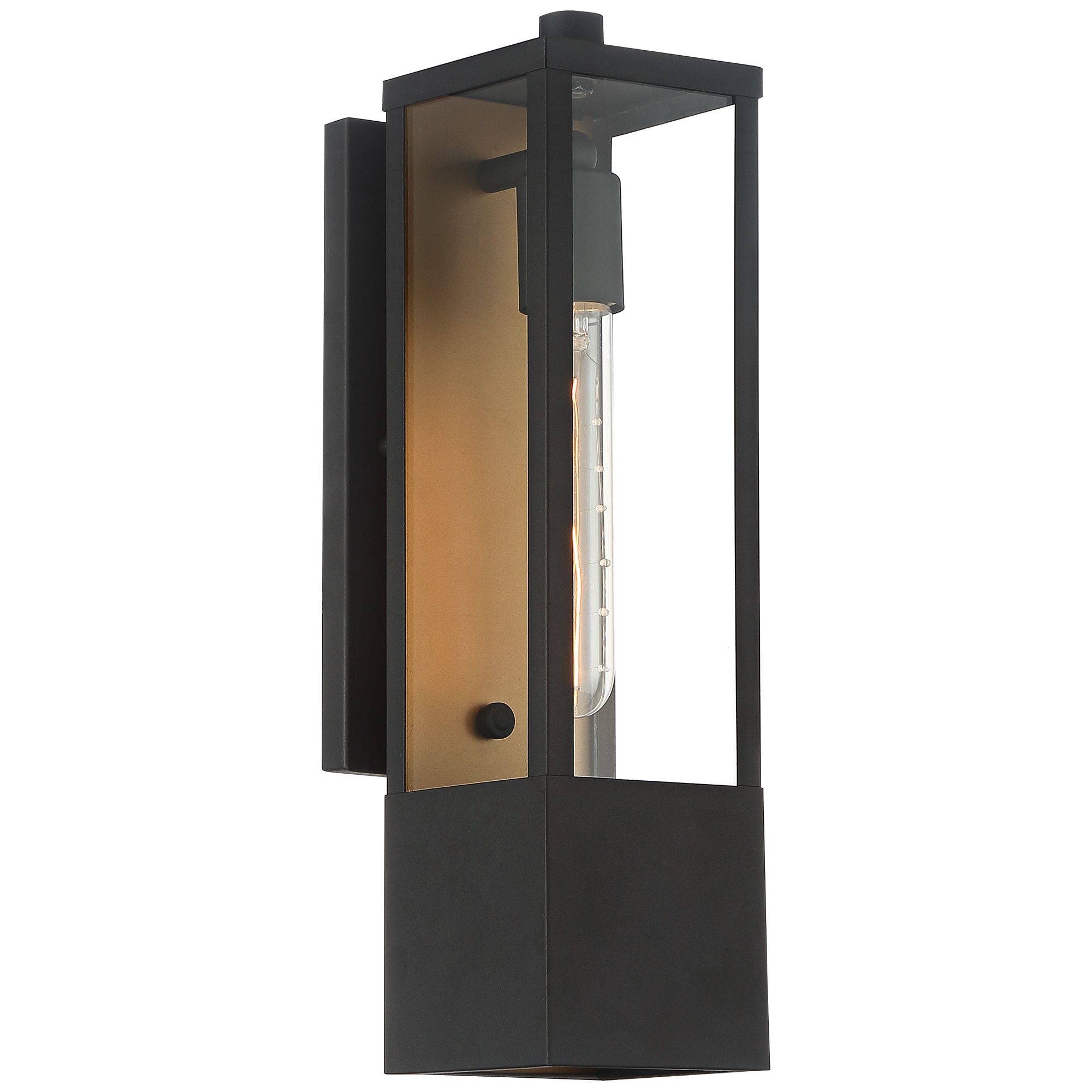 Possini Euro Design Berk Modern Outdoor Wall Light Fixtures Set of 2 Textured Black Gold Metal 16" Clear Glass for Post Exterior Barn