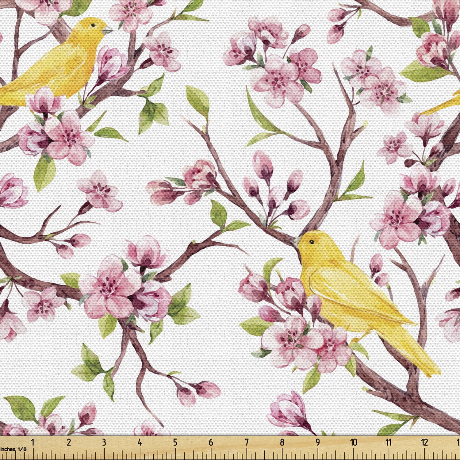 Cherry Blossom Fabric by the Yard, Spring Concept Sparrow on Freshly