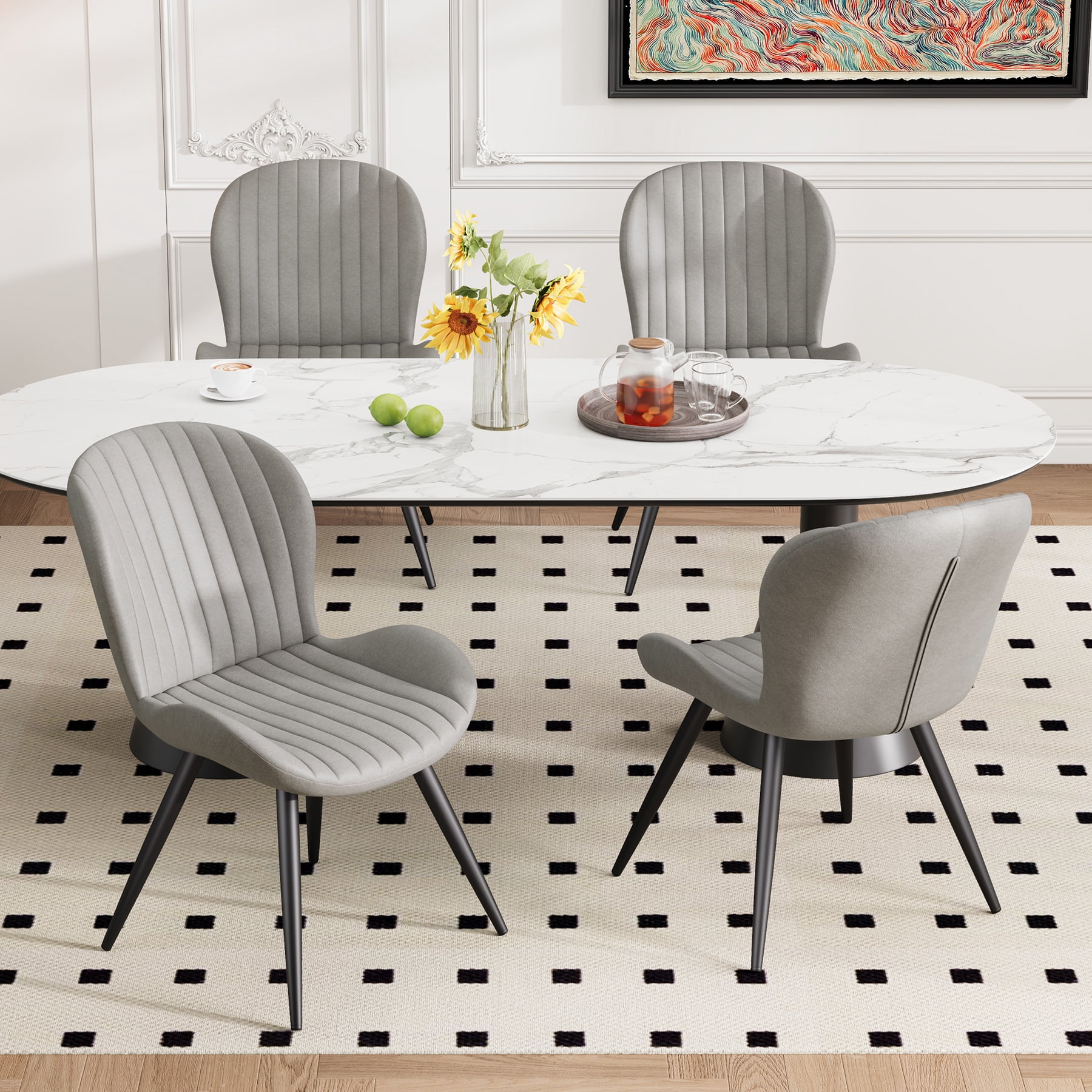 MOONMISS Dining Chairs Set of 2, Upholstered Kitchen Chairs with Backrest and Metal Legs,Gray