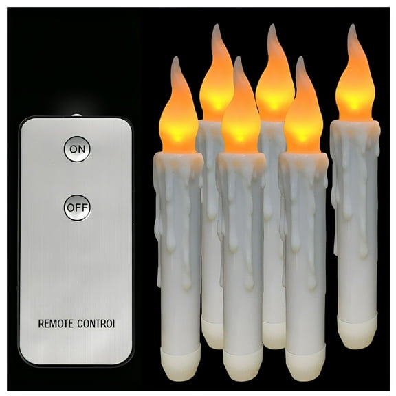 HIBIBUD Remote Control 6PCS Battery Operated Flameless LED Taper Candles Lights