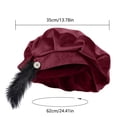 thumbnail image 3 of OJSFQUFP Men's Feather Hat Retro Flat Top Beret Medieval Costume Headdress, 3 of 5